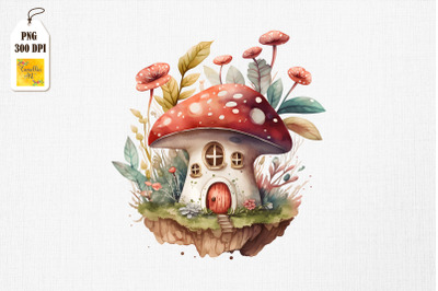 Cute Mushroom House Watercolor 4