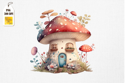 Cute Mushroom House Watercolor 7