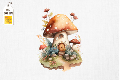 Cute Mushroom House Watercolor 8