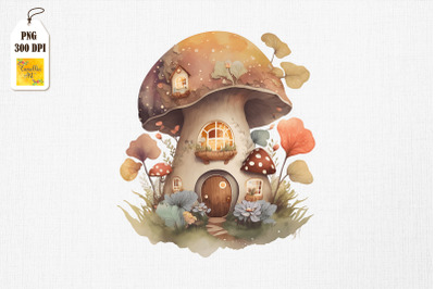 Cute Mushroom House Watercolor 14