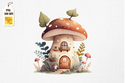 Cute Mushroom House Watercolor 16