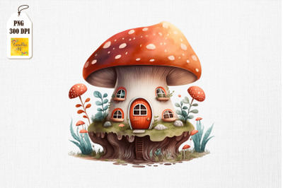 Cute Mushroom House Watercolor 17