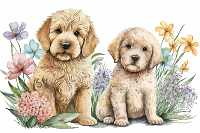 Spring Watercolor Goldendoodle Puppies