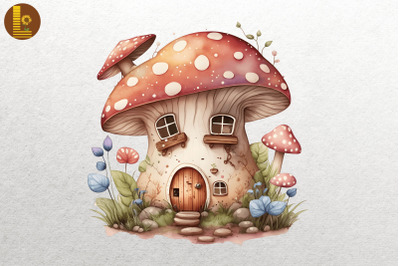 Watercolor Mushroom House