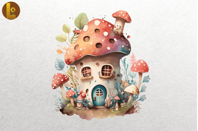 Watercolor Mushroom House 4