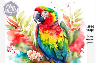 Colorful Parrot Painting JPEG Image Watercolor Wall Art Digital Print