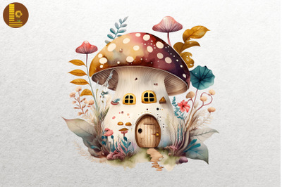 Watercolor Mushroom House 5