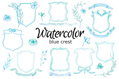 Watercolor blue crest wedding clipart