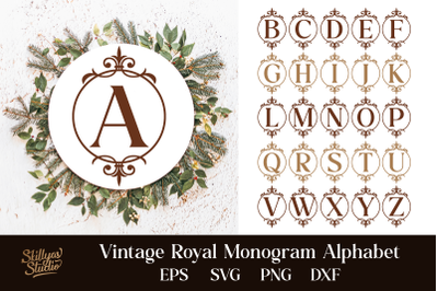 Vintage Royal Monogram A to Z Alphabet SVG Bundle