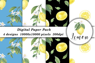 Watercolor Pattern Lemon Digital Paper