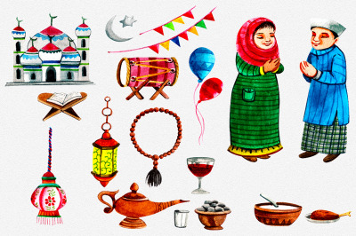 Graceful Ramadan: Delicate Watercolor Digital Png Clipart of Muslim Me