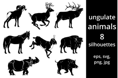 Ungulate Animals Silhouettes Set