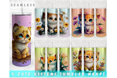 Cute Kitten Tumbler Wraps Bundle, 20 Oz Skinny Tumbler Cat Sublimation