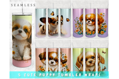Cute Puppy Tumbler Wraps Bundle, 20 Oz Skinny Tumbler Puppy PNG