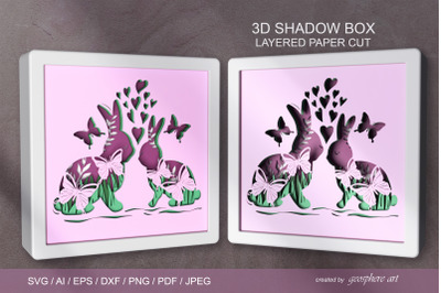 Easter bunnies Love Layered papercut SVG / 3D Shadow box