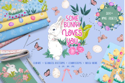 Funny Bunny Easter Collection, Illustrations, Hand-drawn Cute Animal a