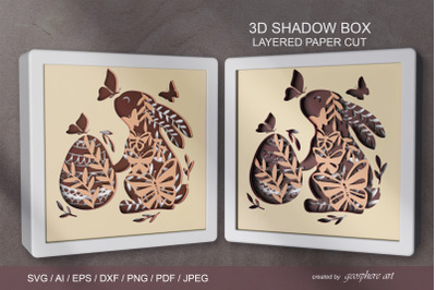 Easter bunny Layered papercut SVG / Egg 3D Shadow box