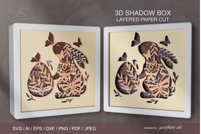 Easter bunny Layered papercut SVG &2F; Egg 3D Shadow box