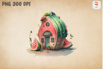 Cute Watermelon House Watercolor