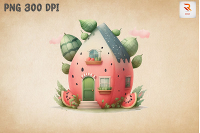 Cute Watermelon House Watercolor 4