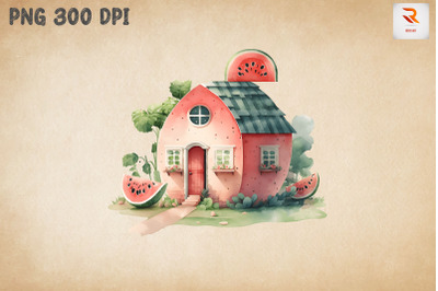 Cute Watermelon House Watercolor 5