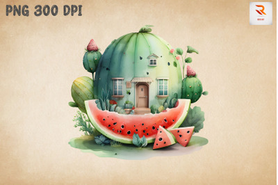 Cute Watermelon House Watercolor 10