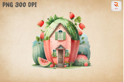 Cute Watermelon House Watercolor 11