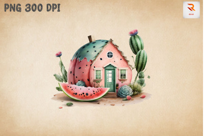 Cute Watermelon House Watercolor 14