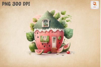 Cute Watermelon House Watercolor 15