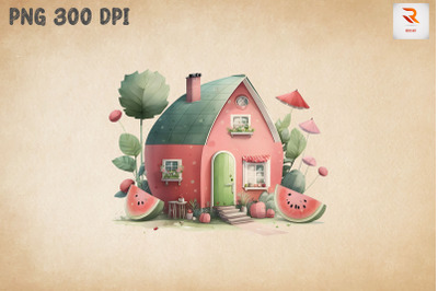 Cute Watermelon House Watercolor 16