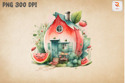 Cute Watermelon House Watercolor 17