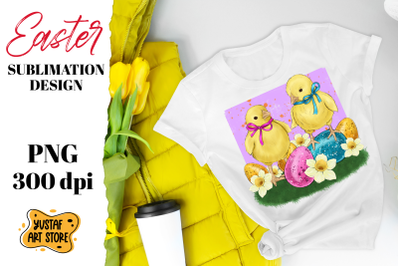 Easter sublimation design. Cute chicks and easter eggs PNG