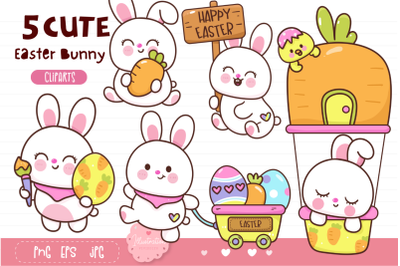 Easter bunny rabbit.Happy easter day kawaii clipart spring 2