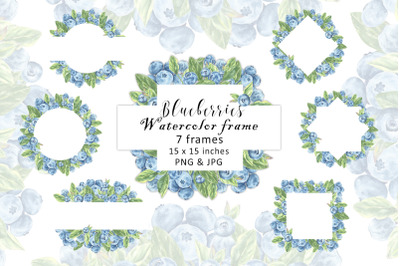 Watercolor Frame Blueberries Clipart PNG Summer berry
