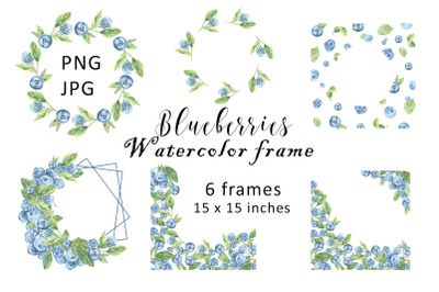 Watercolor Frame Blueberries Clipart PNG Summer berry