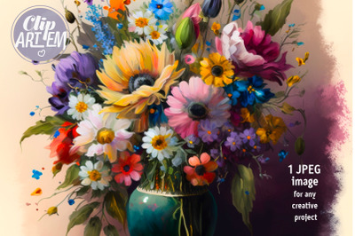 Bouquet of Flowers Painting Digital Illustration JPEG Image Wall Decor