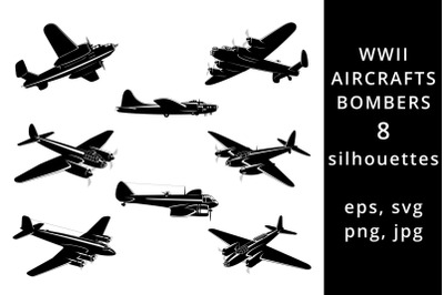 WWII Aircrafts. Bombers silhouettes SVG