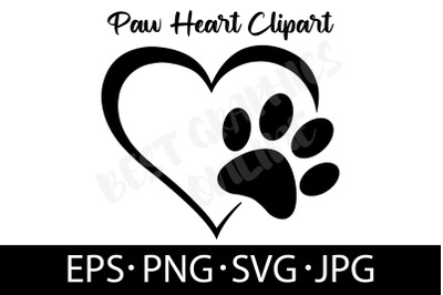 Paw with Heart Silhouette Vector EPS SVG PNG JPG cut file