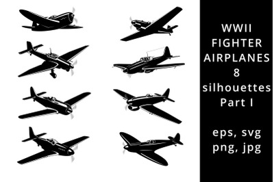WWII Aircrafts. Fighter Planes silhouettes. Part I