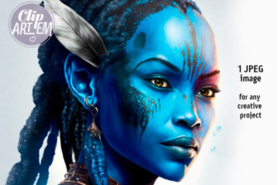 African Woman Blue Skin Fiction Image JPEG Digital Illustration