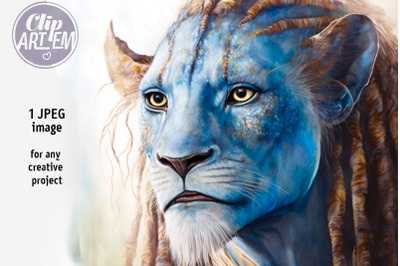 Blue Lion Man Warrior Image Wall Art Watercolor JPEG Digital Print