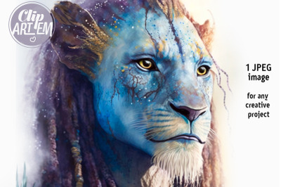 Blue Man Lion Warrior Painting Art JPEG Image Digital Print Home Decor