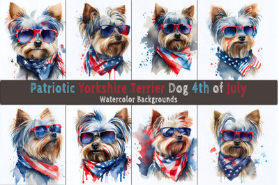 Patriotic Yorkshire Terrier Watercolor