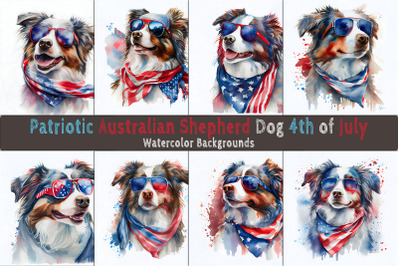 Patriotic Australian Shepherd Watercolor