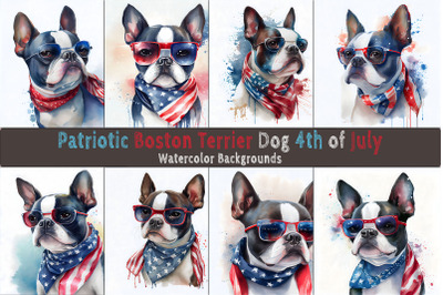 Patriotic Boston Terrier Watercolor