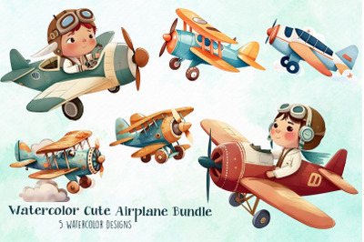 Watercolor Cute Airplane Bundle