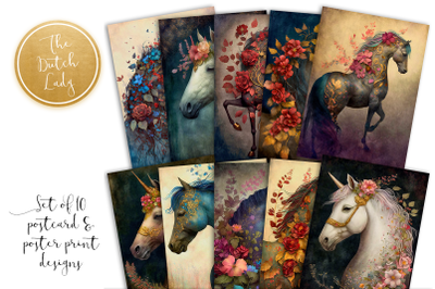 Horses &amp; Unicorn Postcard Art Prints