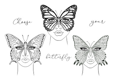 Women faces with butterfly.