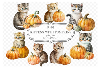 Kittens with pumpkins clipart