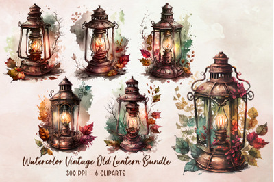 Watercolor Vintage Old Lantern Bundle